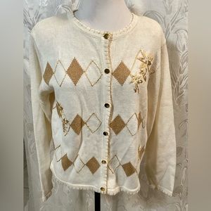 Dress Barn White & Gold Button Front Sweater